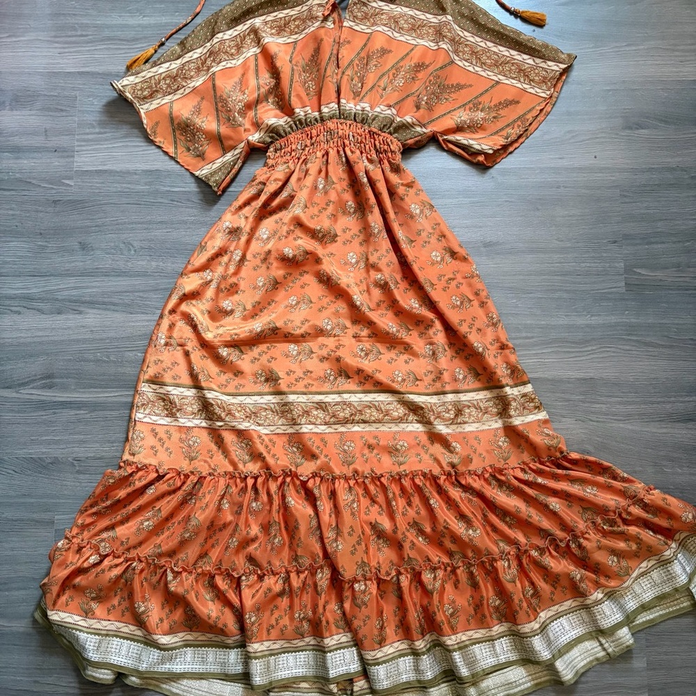 Indian Silk Floral Maxi Dress | Free Size